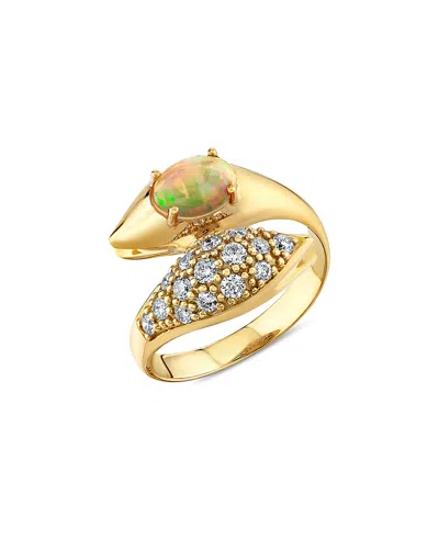 Sydney Evan 14k Yellow Gold Opal & Diamond Snake Bypass Ring
