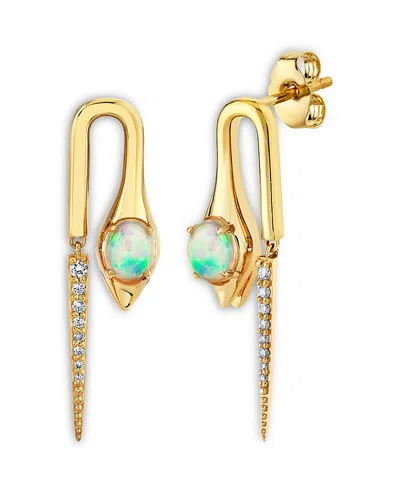 Sydney Evan 14k Yellow Gold Opal & Diamond Snake Drop Earrings