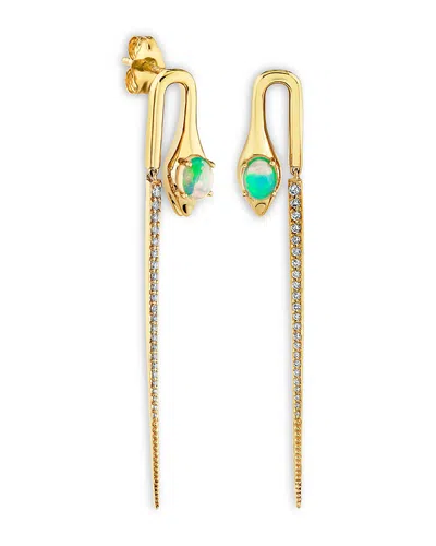 Sydney Evan 14k Yellow Gold Opal & Diamond Snake Spike Drop Earrings