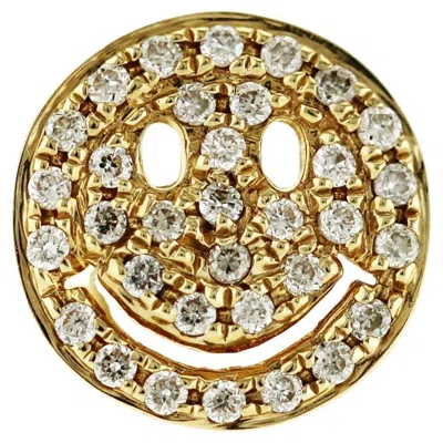 Pre-owned Sydney Evan 14k Yellow Gold Pave Diamond Happy Face Single Stud Earrings