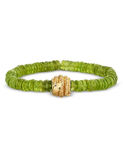 Sydney Evan 14k Yellow Gold Peridot & Diamond Accent Snake Beaded Stretch Bracelet In Green/gold