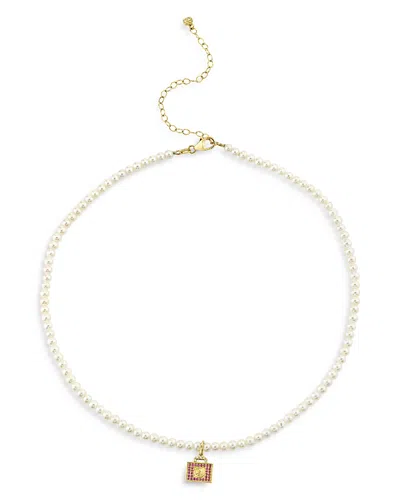 Sydney Evan 14k Yellow Gold Pink Sapphire Luggage Charm Freshwater Pearl Necklace, 16
