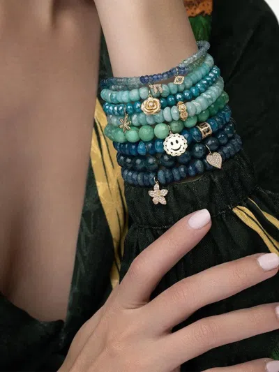 Sydney Evan 14k Yellow Gold Plumeria Chrysocolla And Diamond Bracelet In Blue