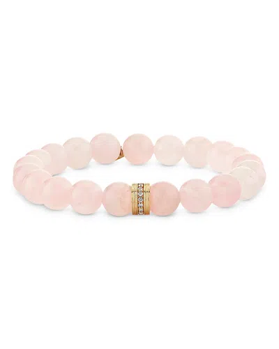 Sydney Evan 14k Yellow Gold Rose Quartz & Diamond Stretch Bracelet In Pink/gold