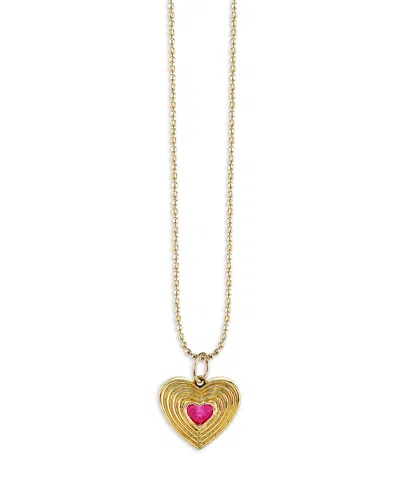 Sydney Evan 14k Yellow Gold Ruby Fluted Heart Pendant Necklace, 18