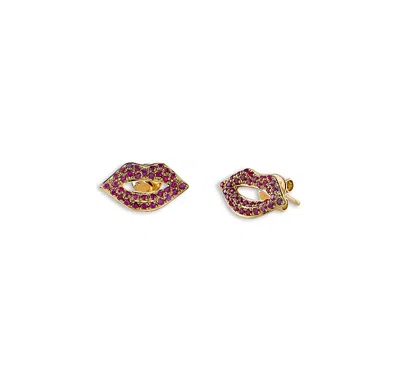 Sydney Evan 14k Yellow Gold Ruby Lips Stud Earrings