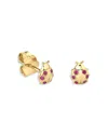 Sydney Evan 14k Yellow Gold Ruby Tiny Ladybug Stud Earrings In Pink/gold