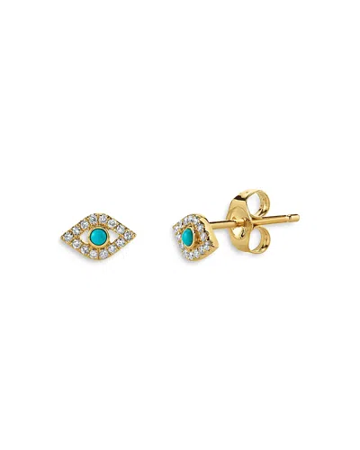 Sydney Evan 14k Yellow Gold Small Bezel Evil Eye Stud Earring In Blue/gold