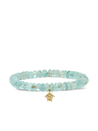 Sydney Evan 14k Yellow Gold Small Turtle Aquamarine And Diamond Bracelet In Blue