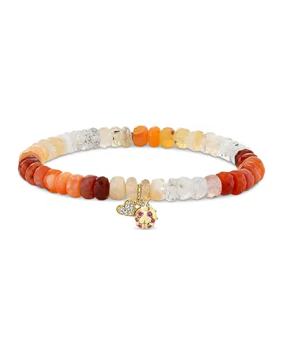 Sydney Evan 14k Yellow Gold The Solara Fire Opal & Diamond And Ruby Love & Luck Charm Bead Bracelet In Transparent