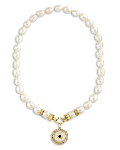Sydney Evan 14k Yellow Gold The Solara Freshwater Rice Pearl & Diamond Eye Pendant Necklace, 16