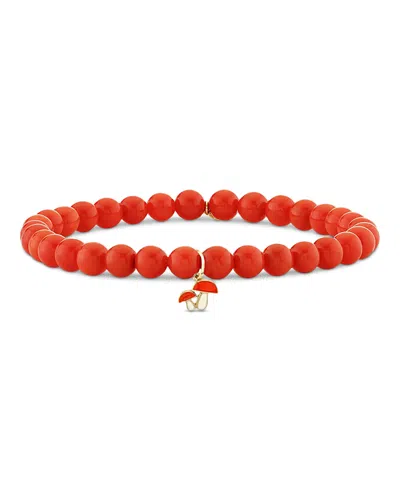 Sydney Evan 14k Yellow Gold The Solara Peach Coral & Mushroom Charm Bead Bracelet In White