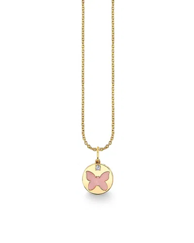 Sydney Evan 14k Yellow Gold The Solara Pink Mother Of Pearl & Diamond Butterfly Pendant Necklace, 16-18