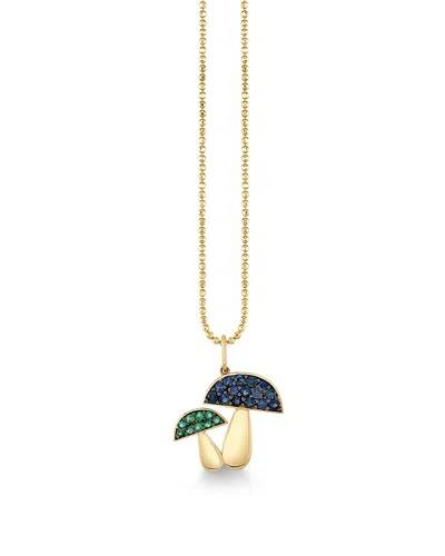 Sydney Evan 14k Yellow Gold The Terra Blue Sapphire & Emerald Mushroom Pendant Necklace, 18