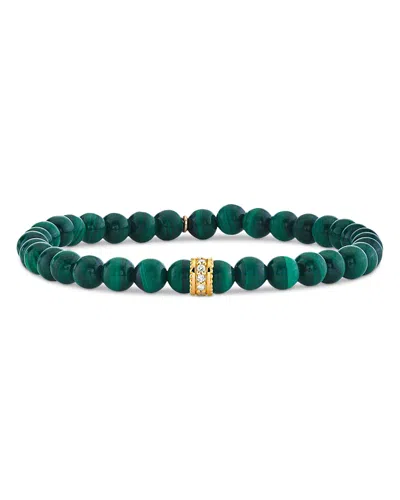 Sydney Evan 14k Yellow Gold The Terra Malachite & Diamond Rondelle Bead Bracelet In Pattern