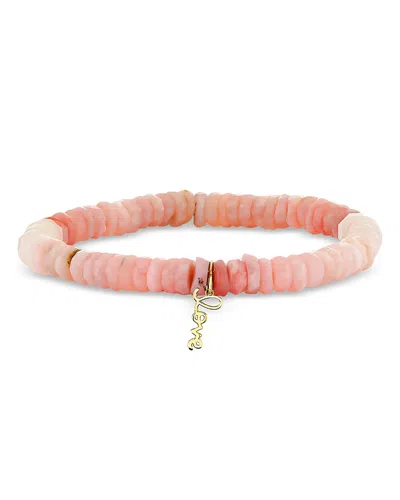 Sydney Evan 14k Yellow Gold Tiny Pure Love Charm Pink Opal Faceted Bracelet