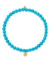 Sydney Evan 14k Yellow Gold Turquoise & Diamond Accent Tiny Clam Shell Stretch Bracelet In Blue/gold