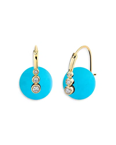 Sydney Evan 14k Yellow Gold Turquoise & Diamond Hoop Earrings In Blue