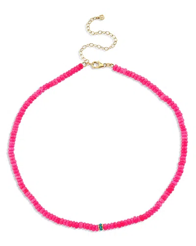 Sydney Evan 14k Yellow Gold Turquoise Bead Charm Hot Pink Ethiopian Opal Beaded Collar Necklace, 16.25-17.5 In Red