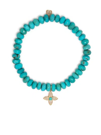 Sydney Evan 14kt Yellow Gold Turquoise Beaded Bracelet In Blue