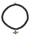 Sydney Evan 14k Yellow Gold White Diamond & Black Diamond Small Bee Charm Beaded Bracelet In Gold