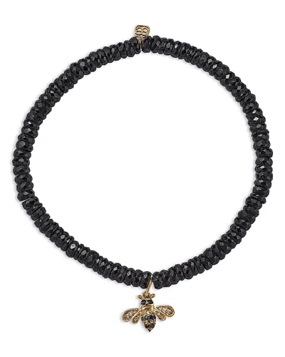 Sydney Evan 14k Yellow Gold White Diamond & Black Diamond Small Bee Charm Beaded Bracelet