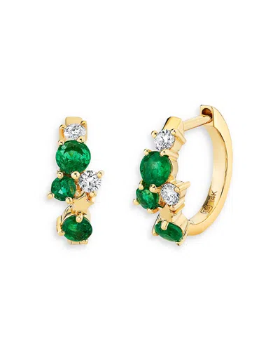 Sydney Evan 14k Yellow Gold Wicked Emerald & Diamond Emerald City Huggie Hoop Earrings In Green