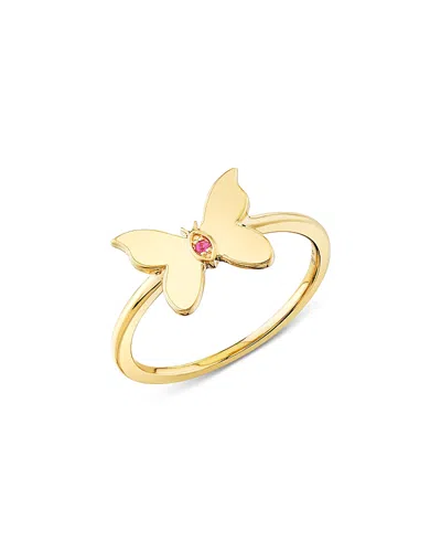 Sydney Evan 14k Yellow Gold Wicked Glinda Butterfly Ring In Pink/gold
