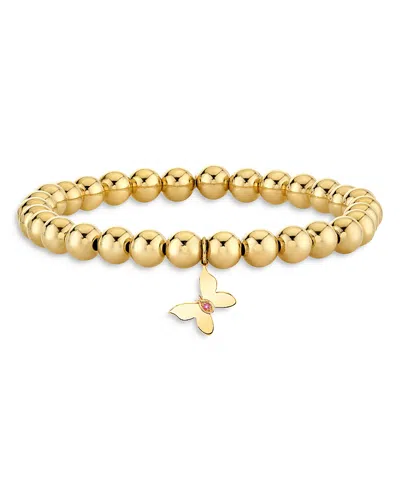 Sydney Evan 14k Yellow Gold Wicked Glinda Pink Sapphire Marquise Eye Butterfly Charm Beaded Bracelet