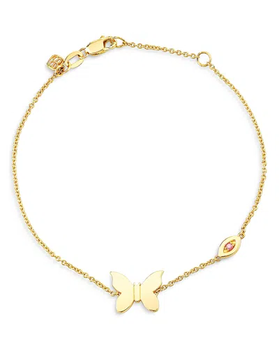 Sydney Evan 14k Yellow Gold Wicked Glinda Pure Butterfly Pink Sapphire Chain Bracelet In Gold/ Pink