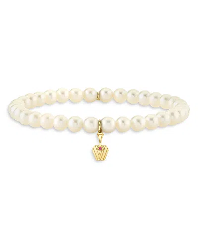 Sydney Evan 14k Yellow Gold Wicked Glinda Pure Potion Bottle Charm Freshwater Pearl Bracelet In White/ Gold