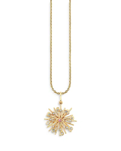 Sydney Evan 14k Yellow Gold Glinda Wand Diamond & Pink Sapphire Burst Charm Necklace, 18 In Pink/gold