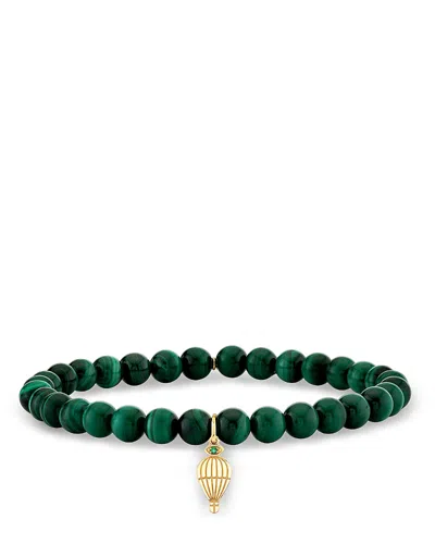 Sydney Evan 14k Yellow Gold Malachite & Emerald Accent Hot Air Balloon Charm Bracelet In Green/gold