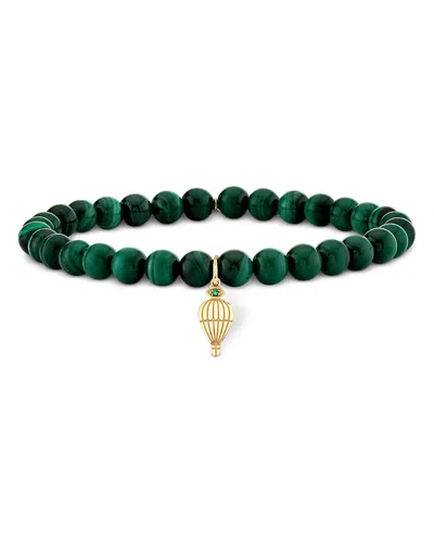 Sydney Evan 14k Yellow Gold Wicked Pure Emerald Hot Air Balloon Charm Beaded Stretch Bracelet
