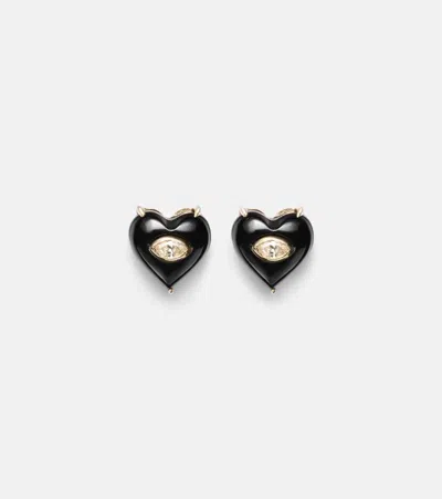 Sydney Evan 14kt Gold (585/1000) Earrings With Diamonds And Onyx In Black