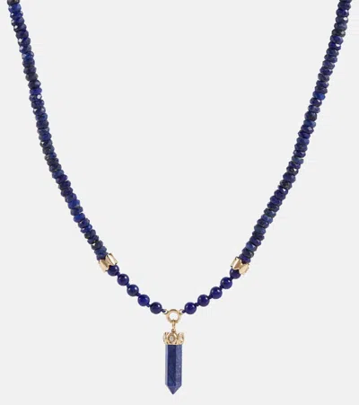 Sydney Evan 14kt Gold Beaded Necklace With Diamonds And Lapis In Yellow Gold