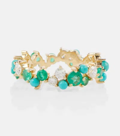 Sydney Evan 14kt Gold Ring With Diamonds And Emeralds In Multi