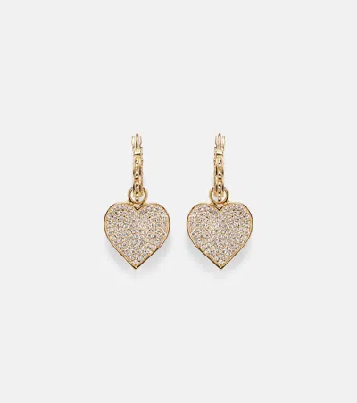 Sydney Evan 14kt Gold Scalloped Heart Charm Hoop Earrings With Diamonds In Yellow Gold