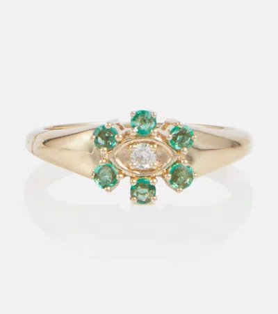 Sydney Evan 14kt Gold Signet Ring With Diamonds In Yellow Gold