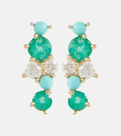 Sydney Evan 14kt Gold Stud Earrings With Diamonds And Emeralds In Yellow Gold