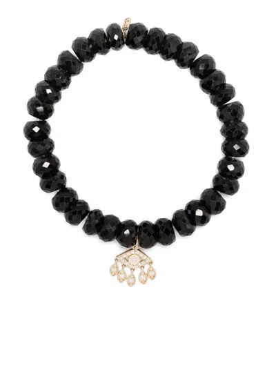 Sydney Evan 14kt Gold Tear Drops Evil Eye Multi-stone Bracelet In Black
