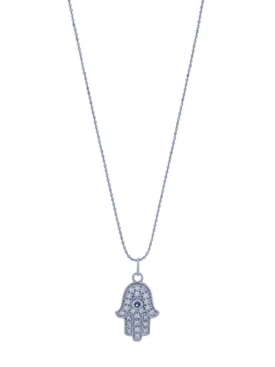 Sydney Evan 14kt White Gold Hamsa Sapphire And Diamond Necklace In Silver