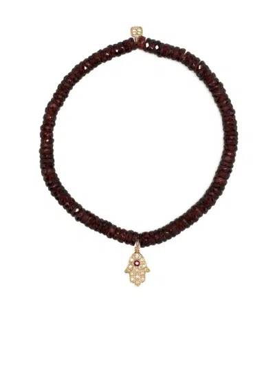Sydney Evan 14kt Yellow Gold Garnet Beaded Bracelet In Red