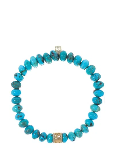 Sydney Evan 14kt Yellow Gold Lucky Rondelle Turquoise And Diamond Necklace In Blue
