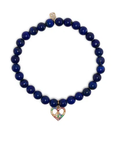 Sydney Evan 14k Yellow Gold Peace Heart Lapis Lazuli And Diamond Bracelet In Blue