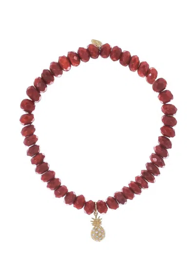 Sydney Evan 14kt Yellow Gold Pineapple-charm Bamboo Coral And Diamond Bracelet