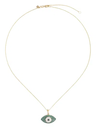Sydney Evan 14kt Yellow Gold Puffy Evil Eye Emerald And Diamond Necklace