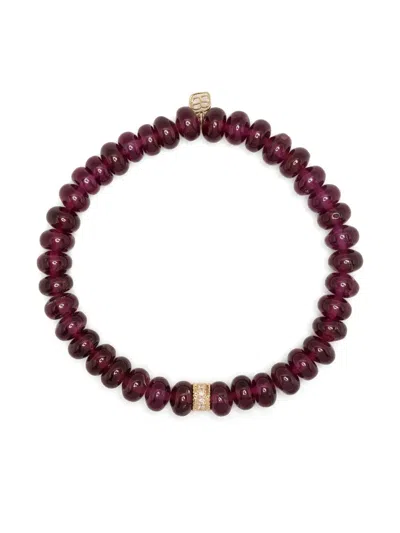 Sydney Evan 14kt Yellow Gold Rhodolite Beaded Bracelet In Purple