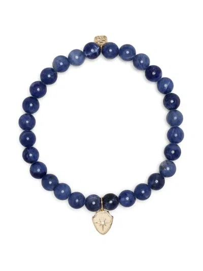 Sydney Evan 14k Yellow Gold Sodalite Beaded Bracelet In Blue