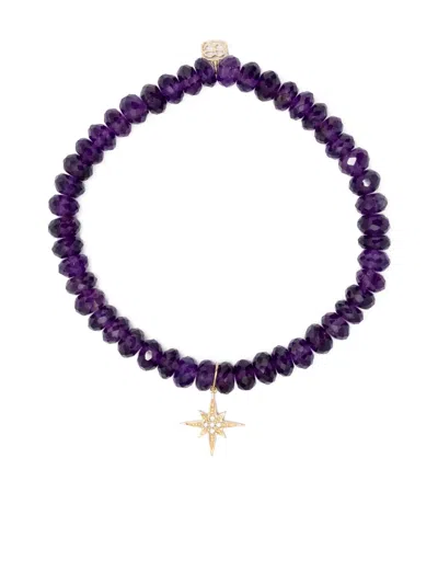 Sydney Evan 14kt Yellow Gold Starburst Amethyst And Diamond Bracelet In Purple